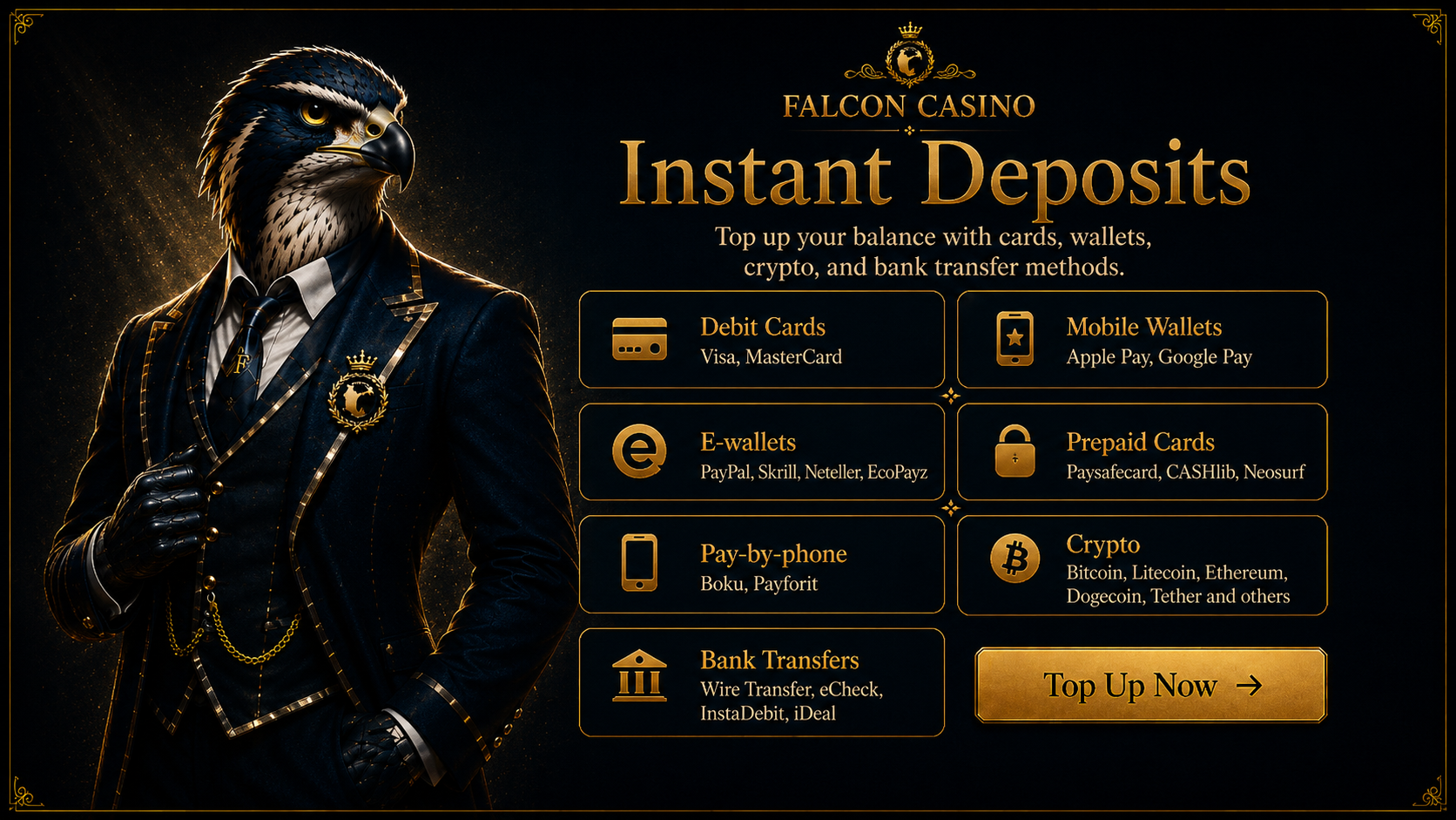 Falcon Casino Deposit – 20+ Payment Methods from £20